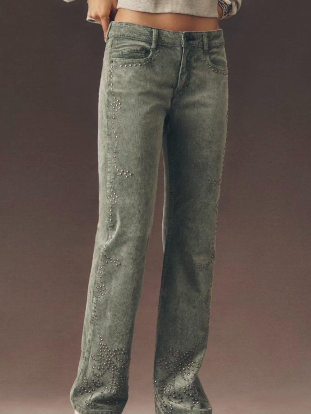 RARE ✨Anthro x Pilcro Essential Flare Mid-Rise Studded Corduroy Jeans ✨ NWOT 28 - Picture 2 of 15